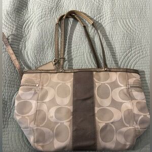 Coach silver Signature Canvas Tote with Metallic Trim